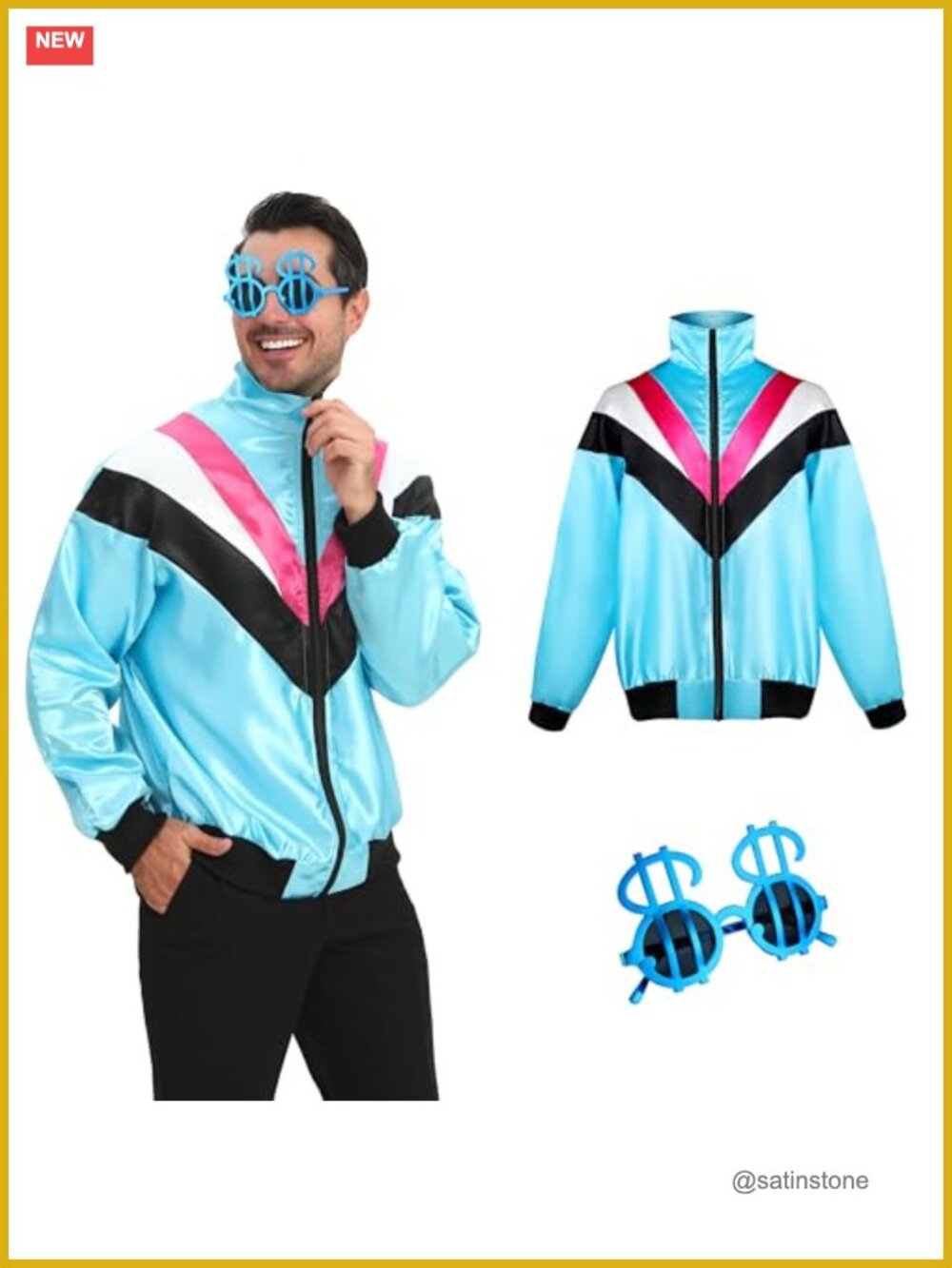 Adult Long Sleeve Color Block 80s Tracksuit Retro Disco Windbreaker Jacket